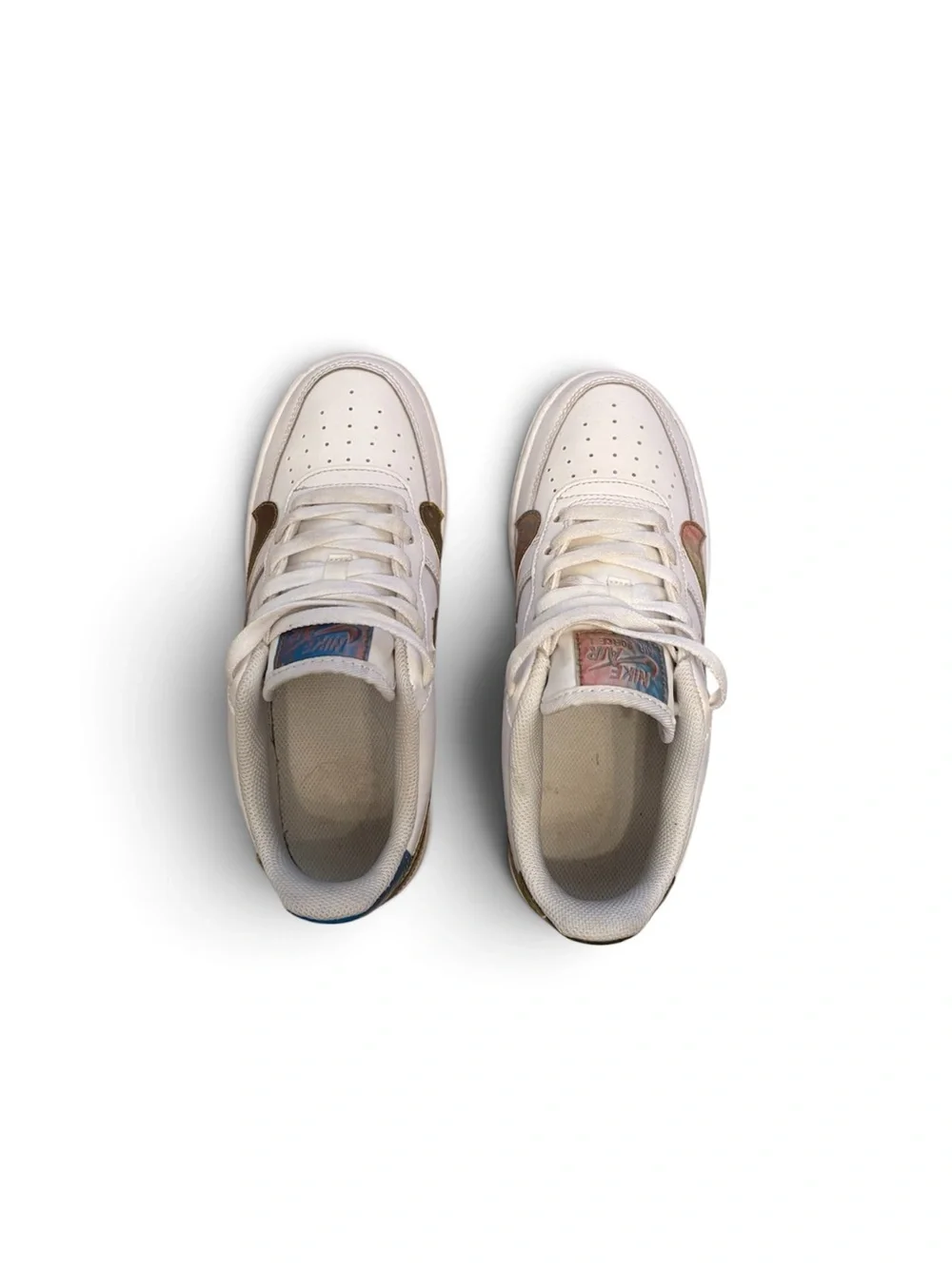 Nike Kids White Sneakers with Multicolor Swoosh Accents